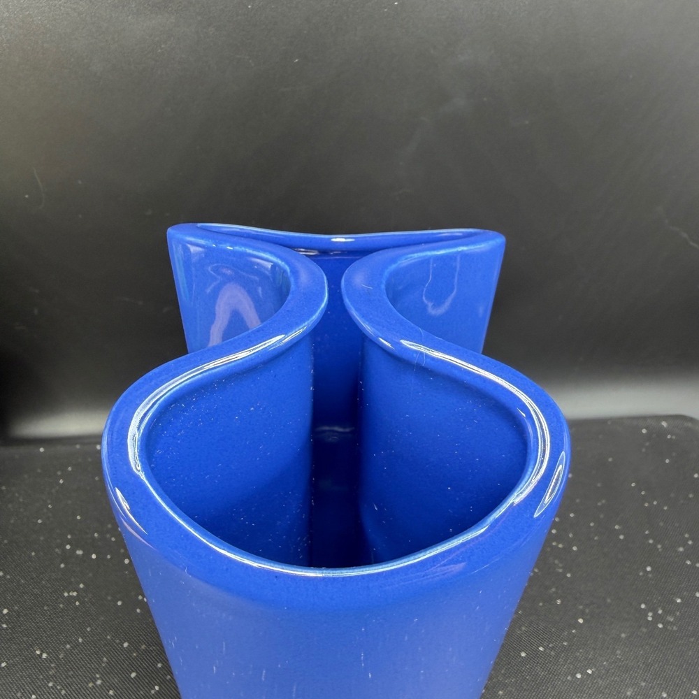 Dansk International Design Portugal Blue Ceramic Wavy Sculptural Vase MCM 9inch - Picture 9 of 14